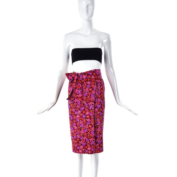 Saint Laurent Rive Gauche Pink and Red Floral Wrap Skirt