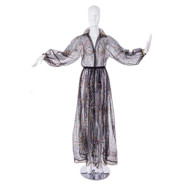 Halston Black Chiffon Beaded "Firework" Dress Gown FW1980