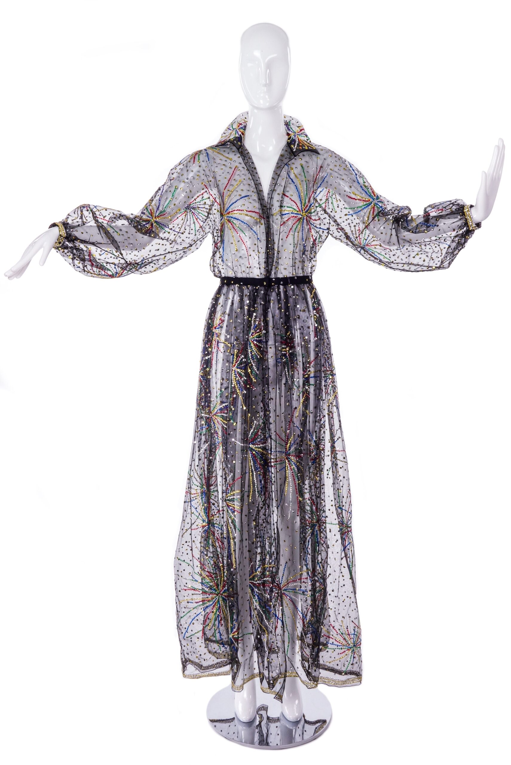 Halston Black Chiffon Beaded “Firework” Dress Gown FW1980 Halston Black Chiffon Beaded “Firework” Dress Gown FW1980
