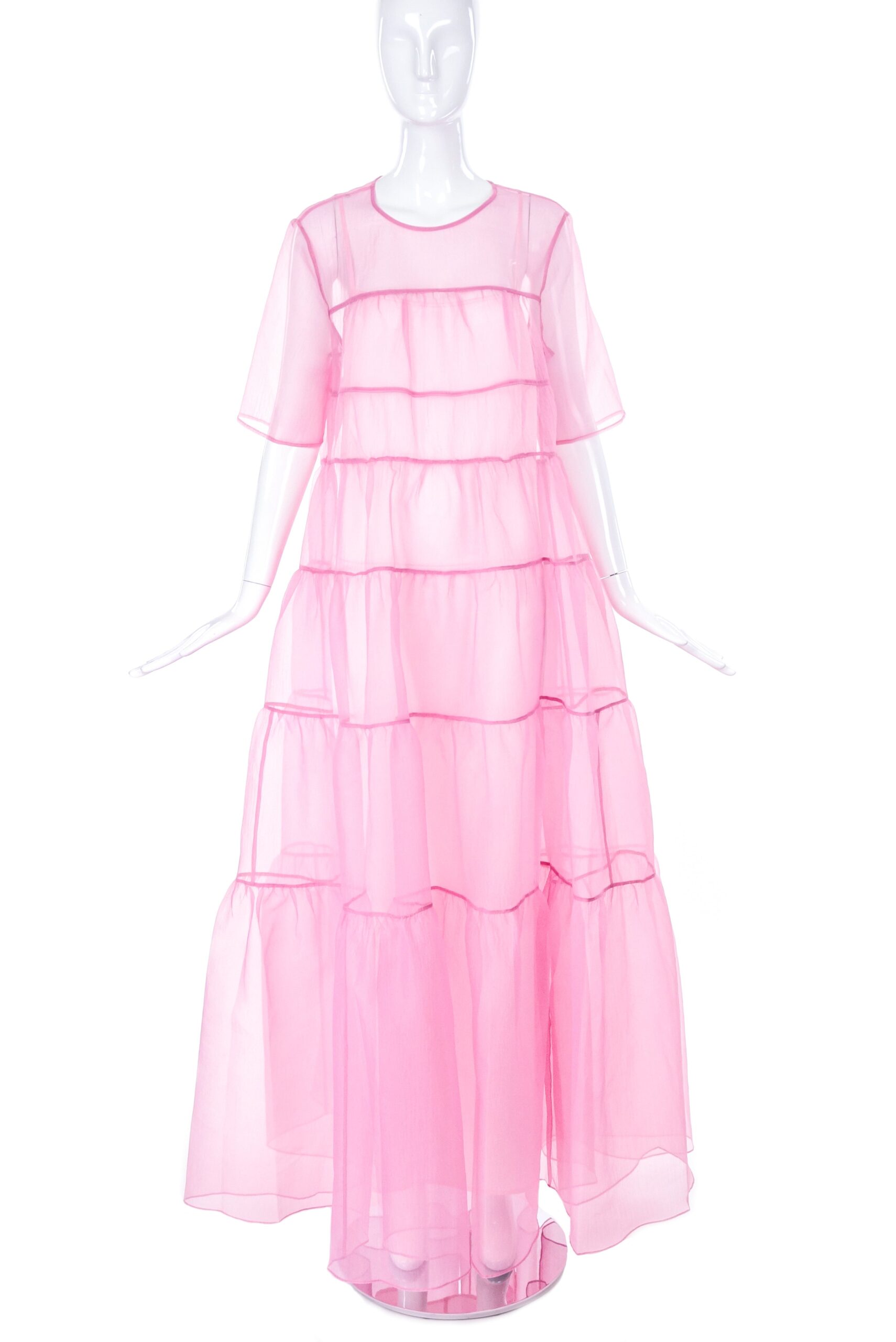 Staud Pale Pink Tiered Chiffon MuMu Gown with Matching Slip Dress Staud Pale Pink Tiered Chiffon MuMu Gown with Matching Slip Dress
