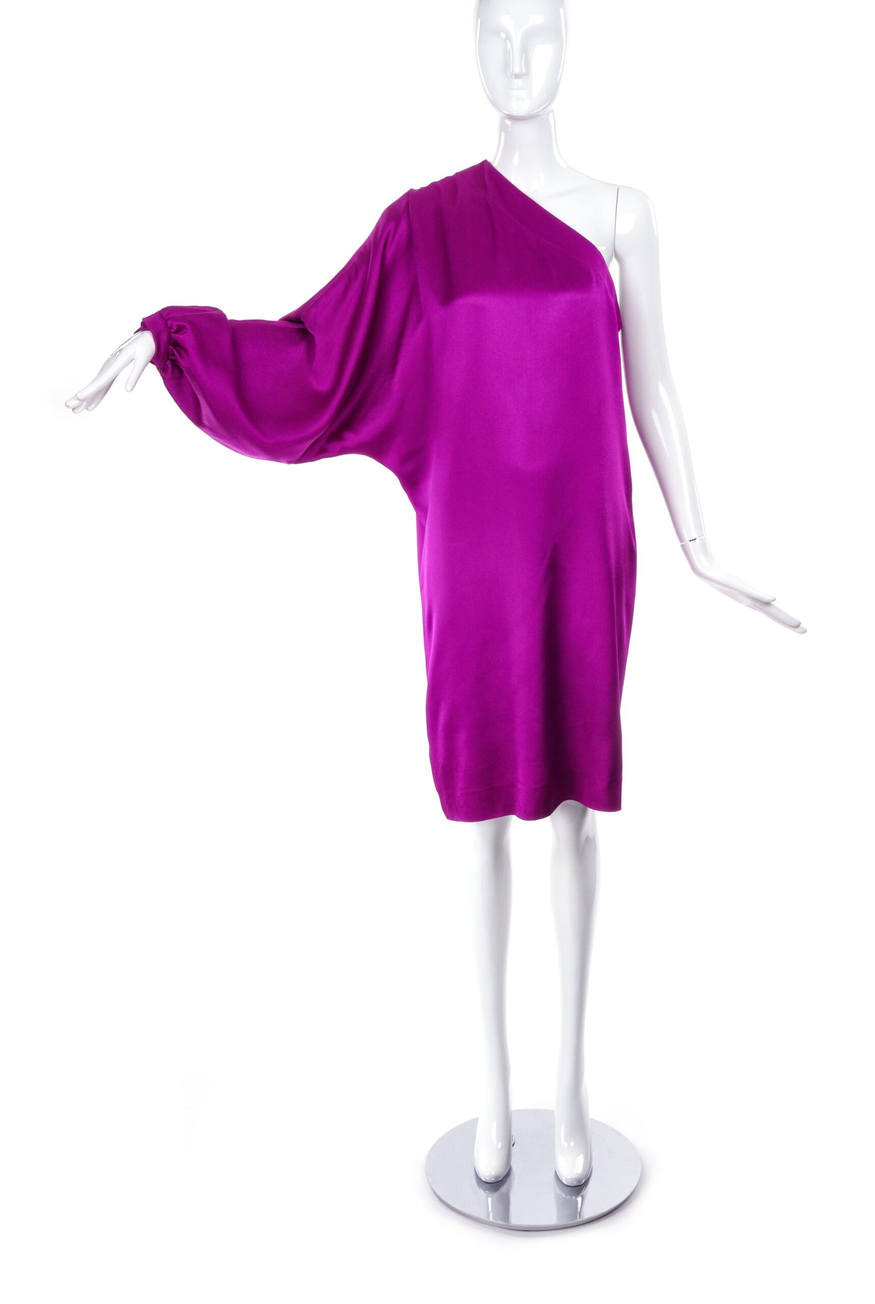 Christian Dior Magenta Pink One Sleeve Satin Dress Christian Dior Magenta Pink One Sleeve Satin Dress