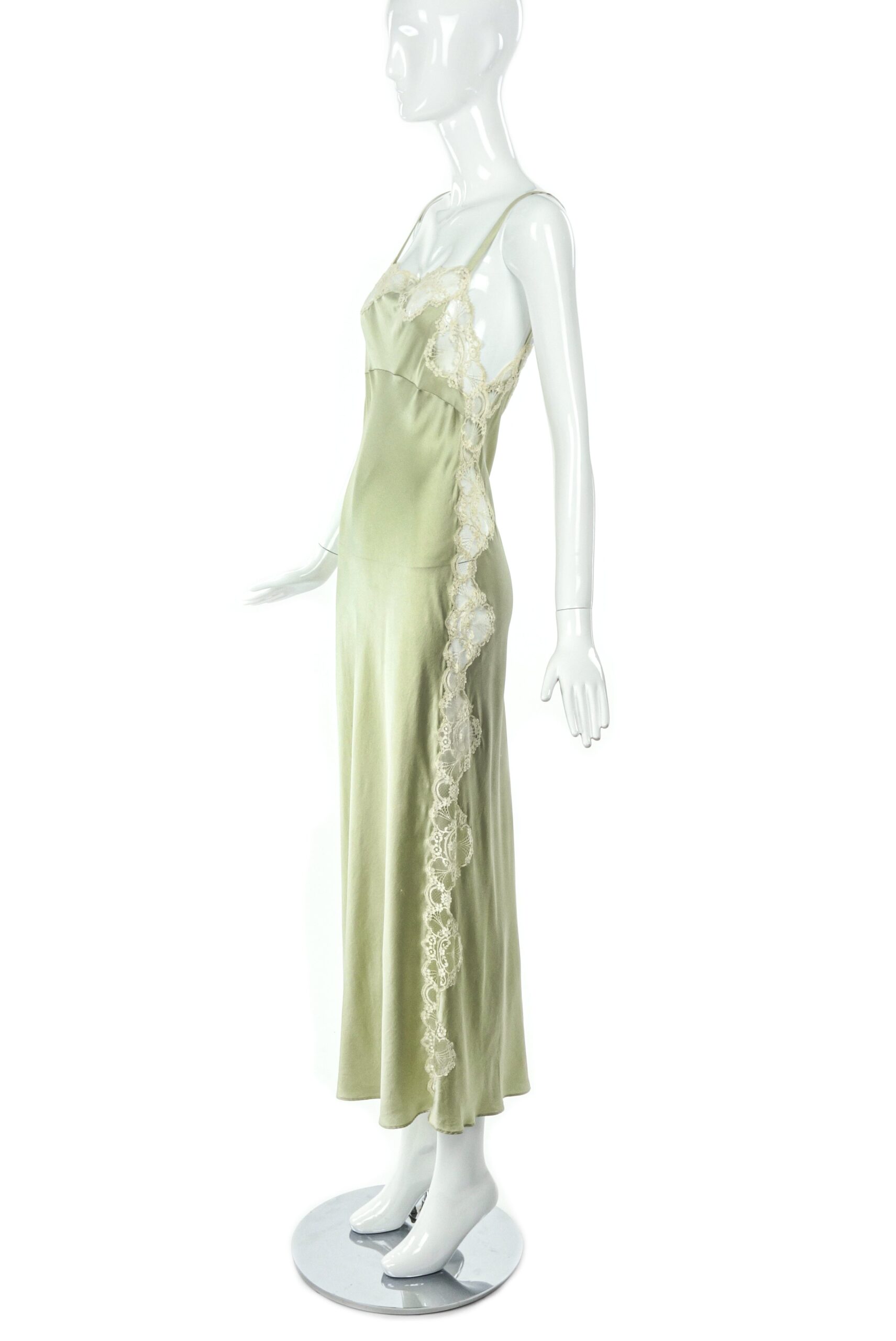 Vintage Green Silk Slip Dress with Creme Lace Inlays Vintage Green Silk Slip Dress with Creme Lace Inlays