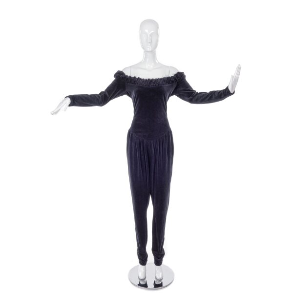 Vintage Vivienne Westwood Pirate Style Velvet Off the Shoulder Jumpsuit / Early 80’s