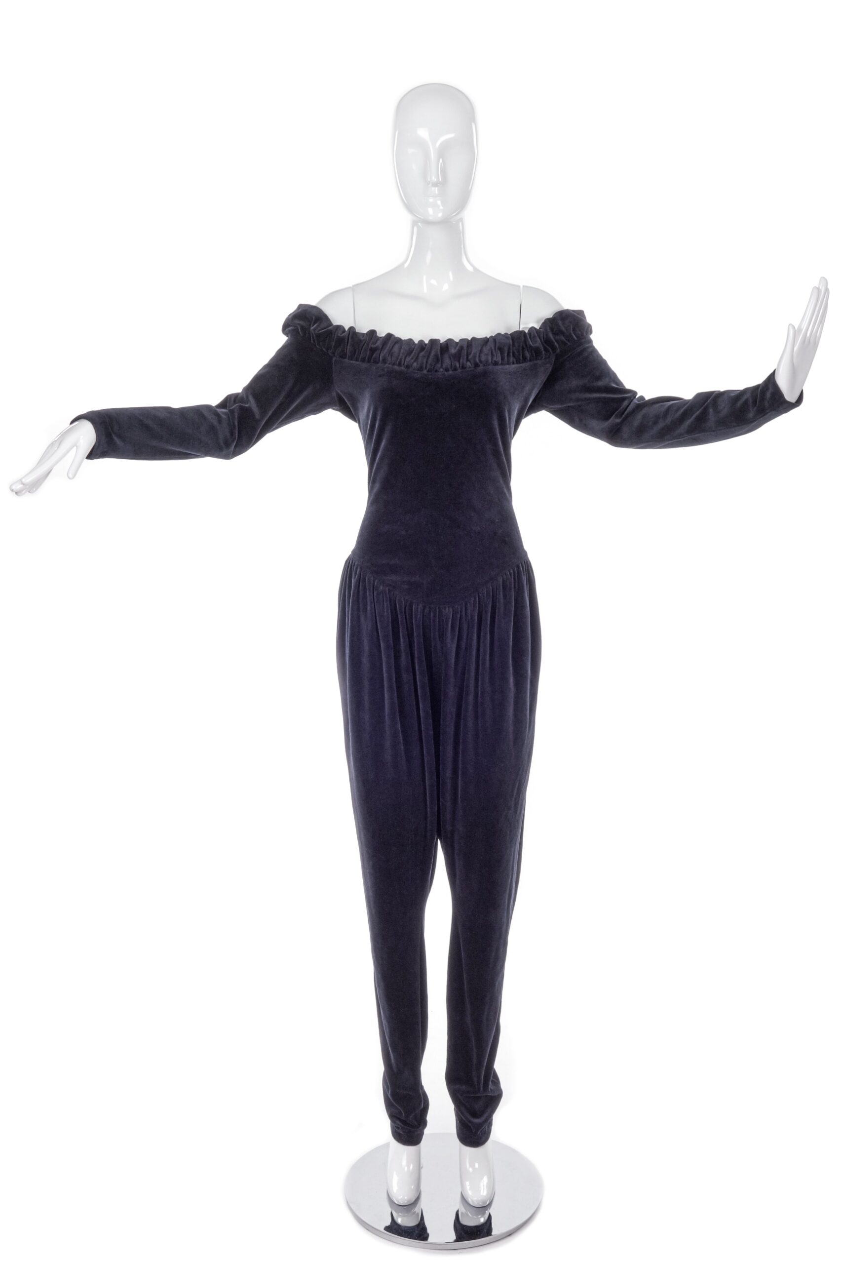 Vintage Vivienne Westwood Pirate Style Velvet Off the Shoulder Jumpsuit / Early 80’s Vintage Vivienne Westwood Pirate Style Velvet Off the Shoulder Jumpsuit / Early 80’s