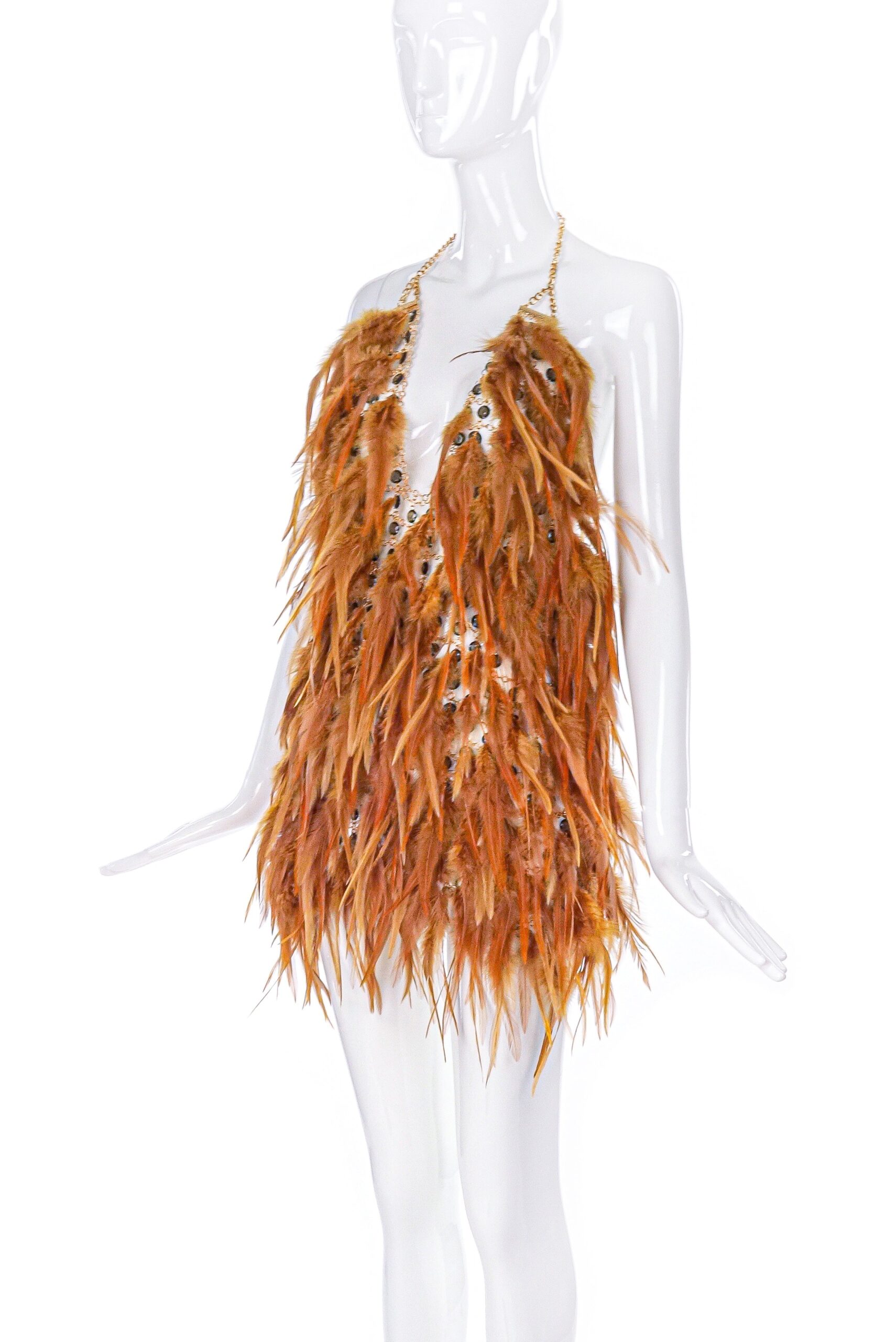 Courrèges Body Chain Top with Orange Feathers Courrèges Body Chain Top with Orange Feathers