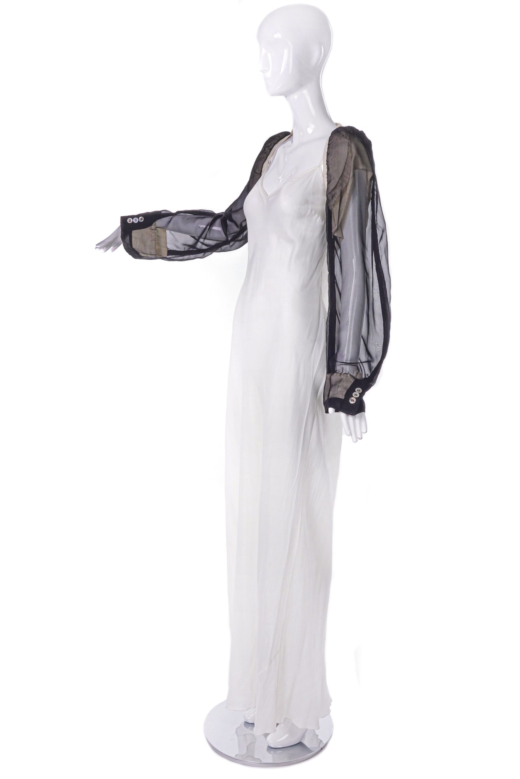 Comme des Garçon Black Chiffon Runway Sleeves Slip Dress Gown from SS1994 Comme des Garçon Black Chiffon Runway Sleeves Slip Dress Gown from SS1994