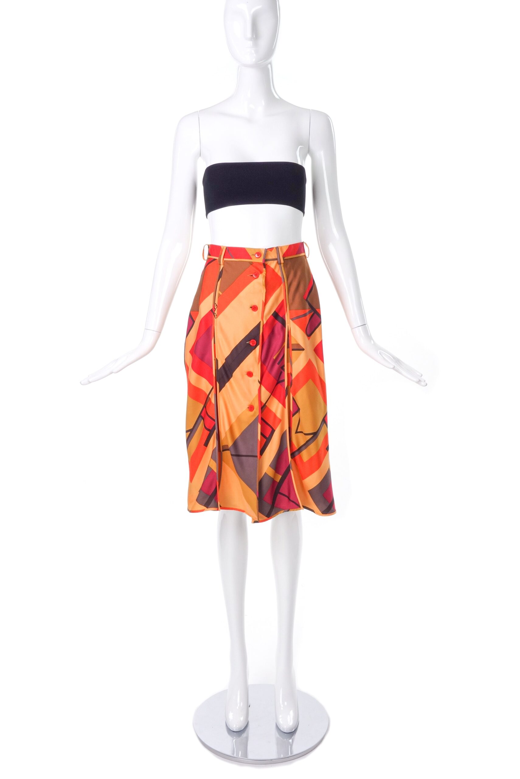 Fendi Geometric Print Pleated Silk A-line Skirt Fendi Geometric Print Pleated Silk A-line Skirt