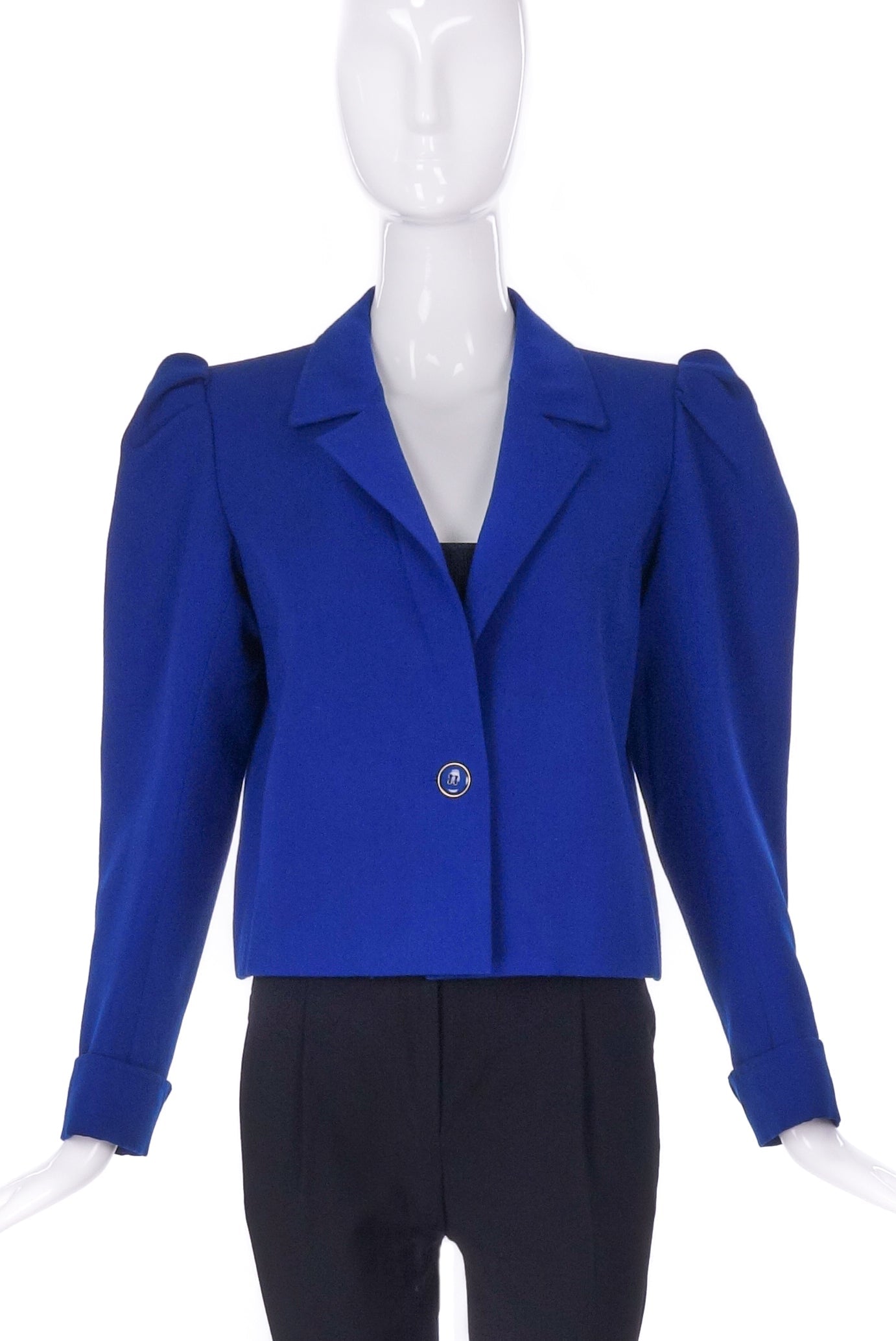 Saint Laurent Blue Garbadine Puff Sleeve Jacket Saint Laurent Blue Garbadine Puff Sleeve Jacket