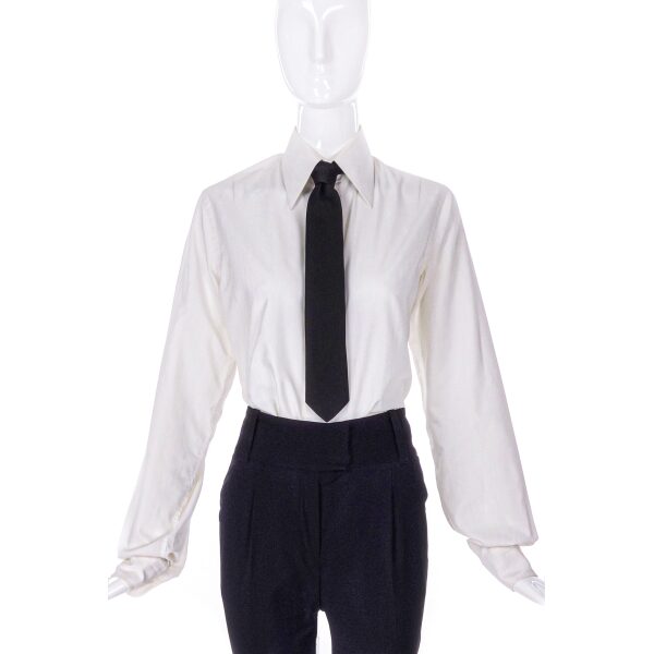 Yves Saint Laurent White YSL Embroidered Logo Button Up Shirt / Textured Black Men’s Tie