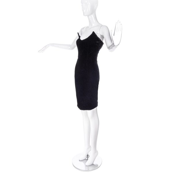 Thierry Mugler Black Velvet Horn Bodice Cocktail Dress