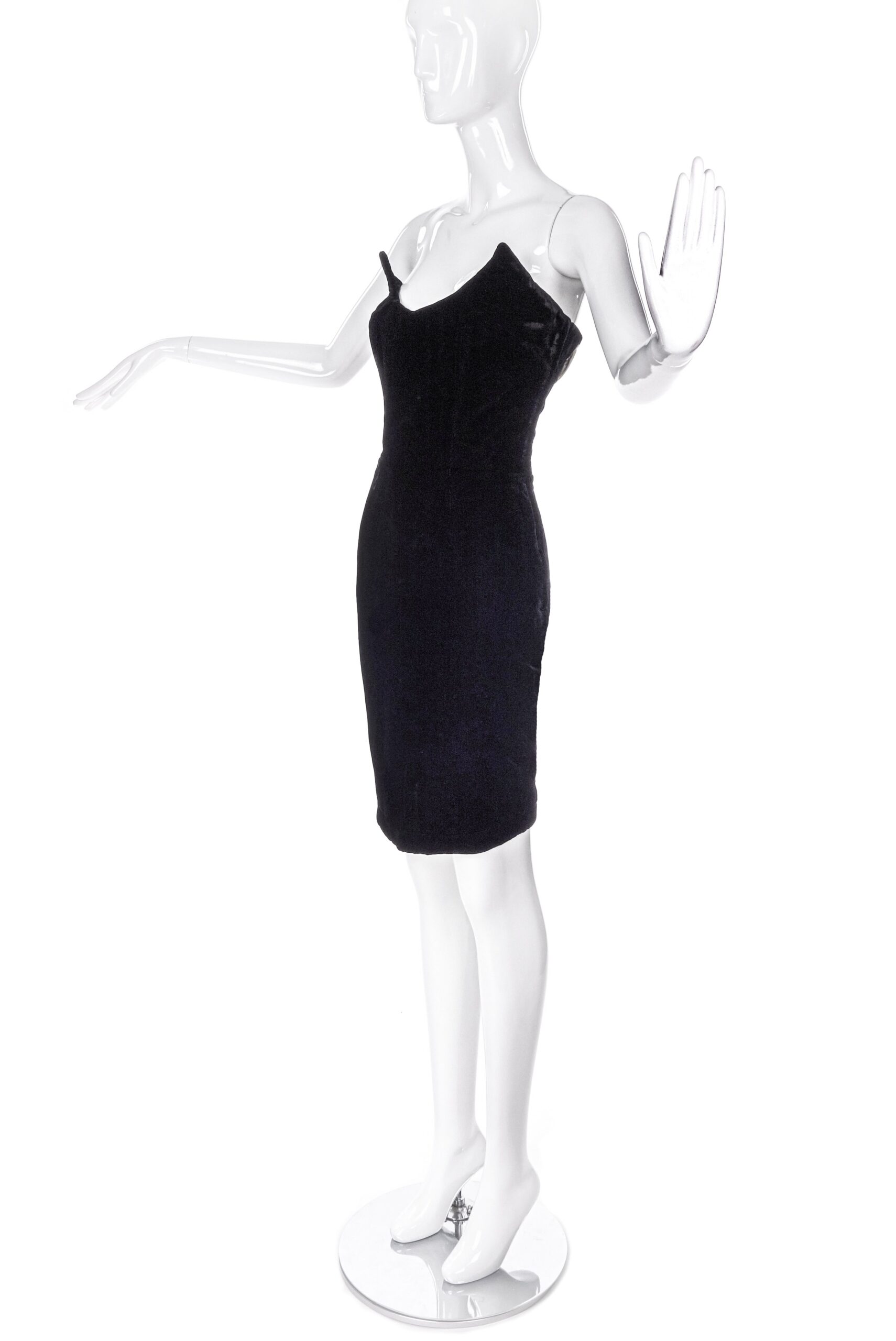 Thierry Mugler Black Velvet Horn Bodice Cocktail Dress Thierry Mugler Black Velvet Horn Bodice Cocktail Dress