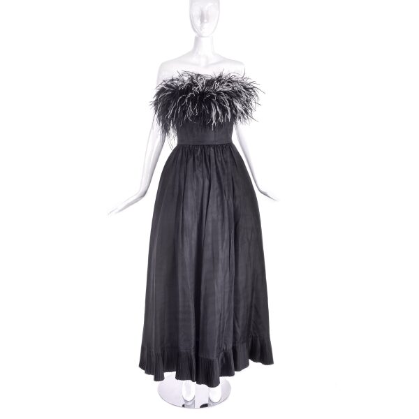 Albert Capraro Black Feather Strapless Gown Dress