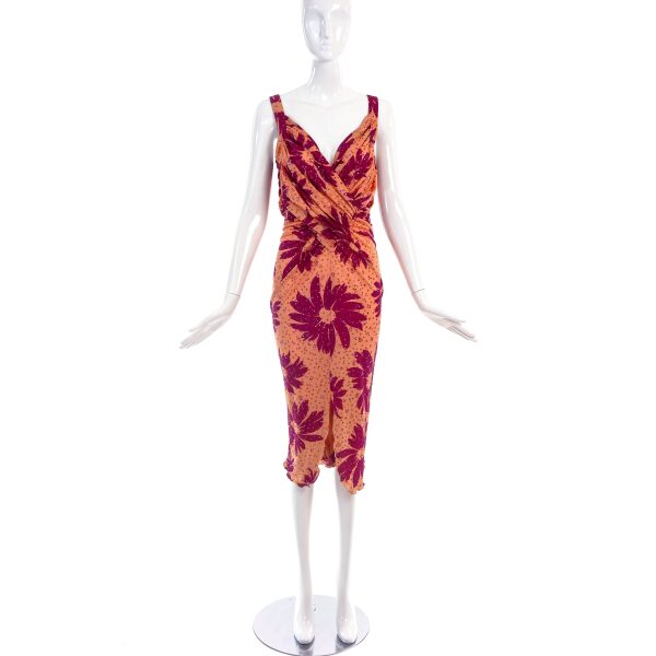 Hidy Misawa Coral & Maroon Viscose Dress with Floral Glitter Print