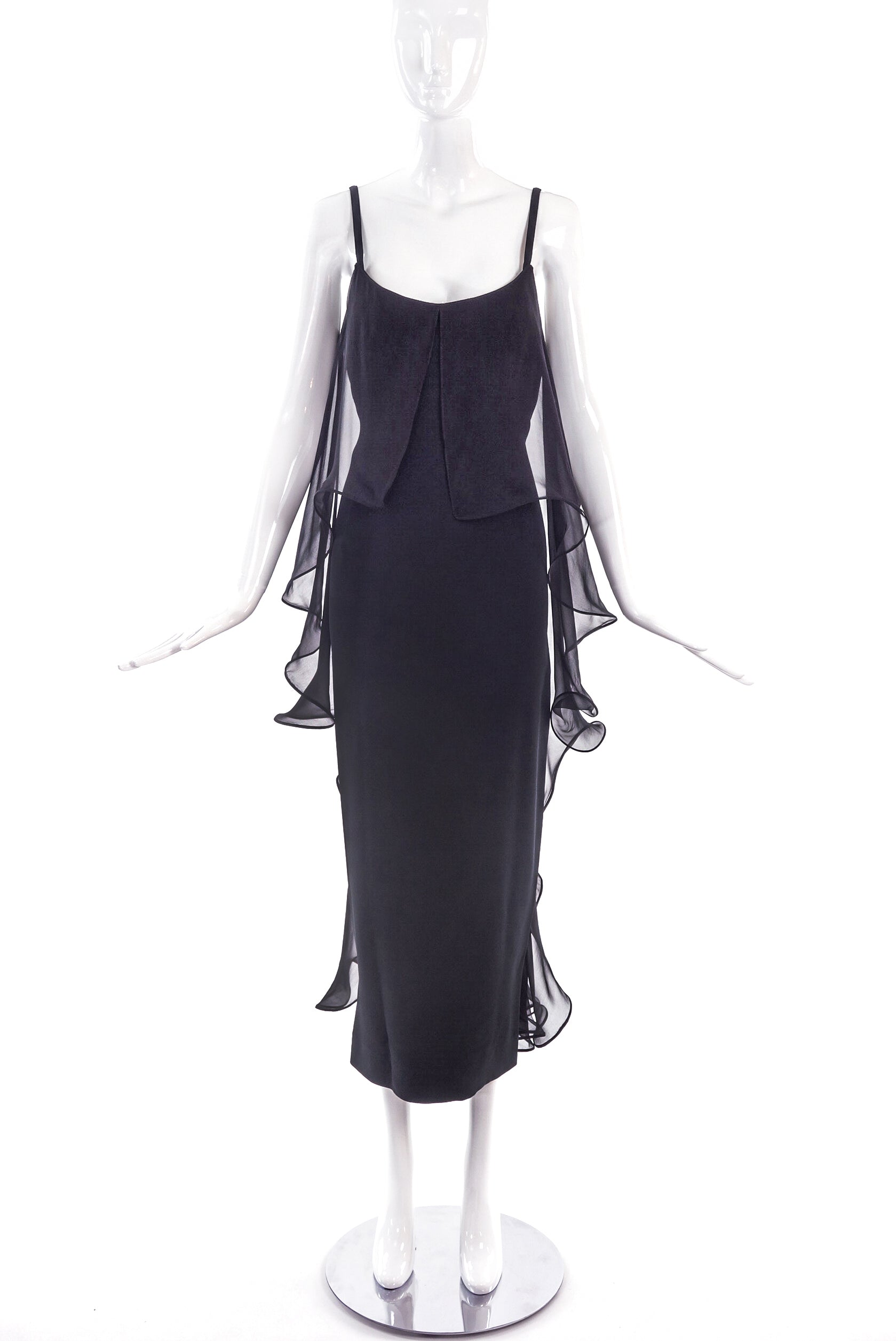 Claude Montana Black Column Gown Dress with Chiffon Cape Claude Montana Black Column Gown Dress with Chiffon Cape