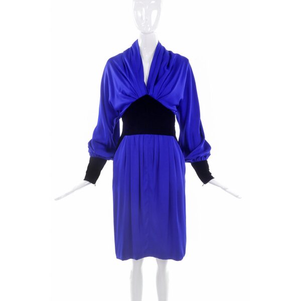 Jacqueline De Ribes Purple Silk Dress with Velvet “Corset” Detail