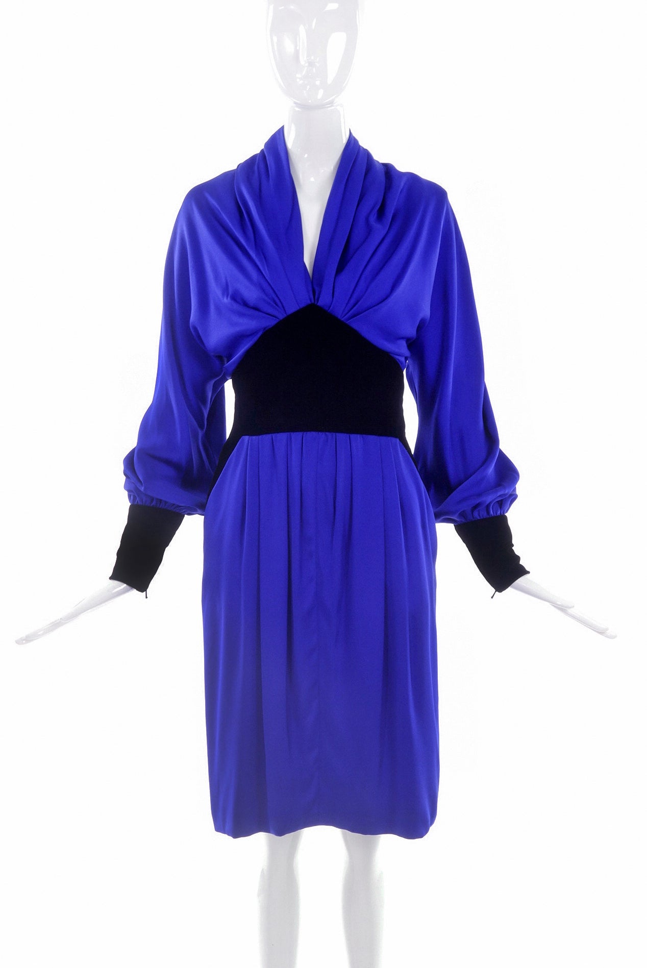 Jacqueline De Ribes Purple Silk Dress with Velvet “Corset” Detail Jacqueline De Ribes Purple Silk Dress with Velvet “Corset” Detail