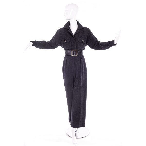 Yves Saint Laurent Rive Gauche Grey Flannel Wool Jumpsuit