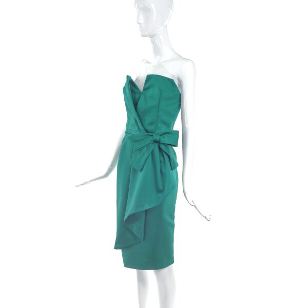 Vintage Designer Emerald Green Bustier Cocktail Dress with Bow