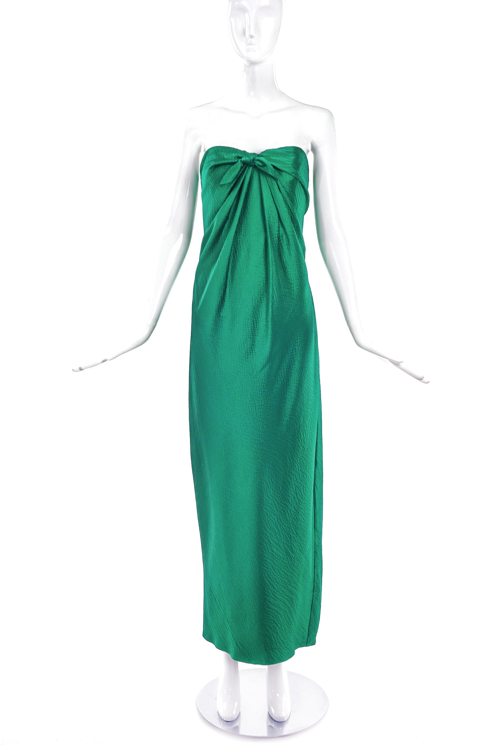 Halston Emerald Green Hammered Satin Bustier Dress Halston Emerald Green Hammered Satin Bustier Dress