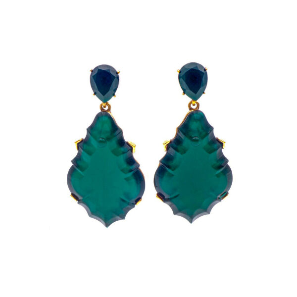 Oscar de la Renta Emerald Green Large Art Deco Teardrop Earring