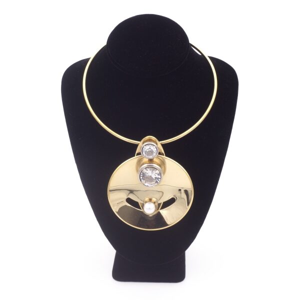 Lanvin Geometric Gold Disc with Pearl and Diamond Necklace FW2011