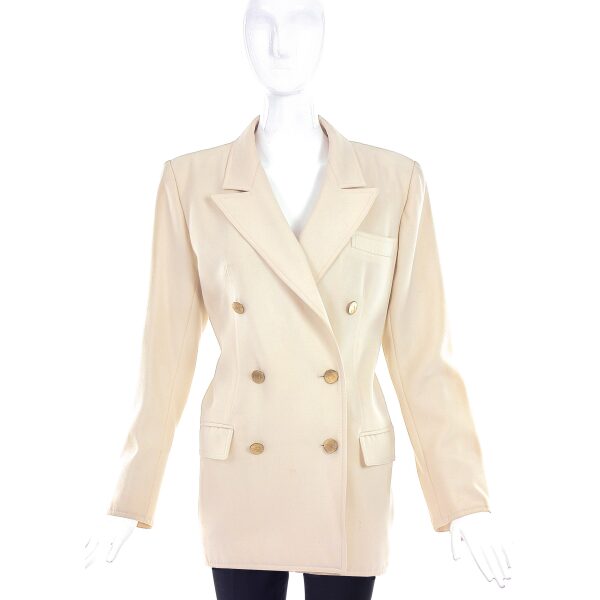 Saint Laurent Rive Gauche Creme Double Breasted Blazer with Gold Buttons