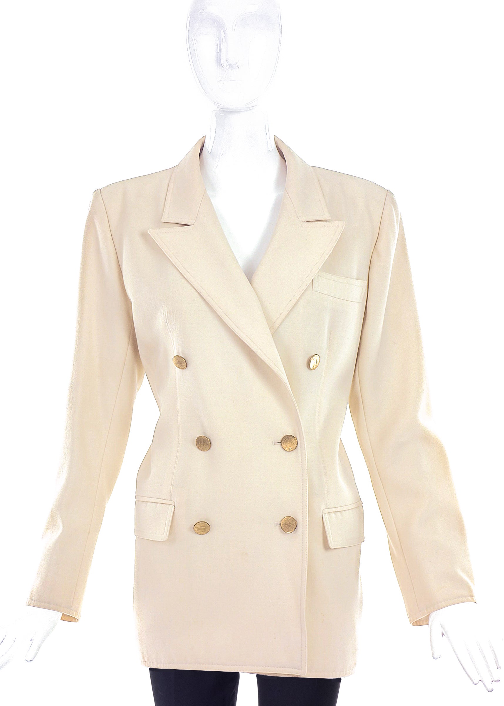 Saint Laurent Rive Gauche Creme Double Breasted Blazer with Gold Buttons Saint Laurent Rive Gauche Creme Double Breasted Blazer with Gold Buttons