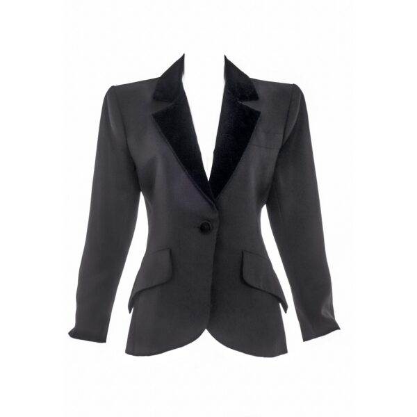 Saint Laurent Rive Gauche Black/Grey Garbadine Smoking Riding Blazer with Velvet Collar