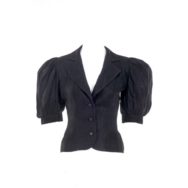 Saint Laurent Black Linen Ballon Short Sleeve Jacket / Blouse