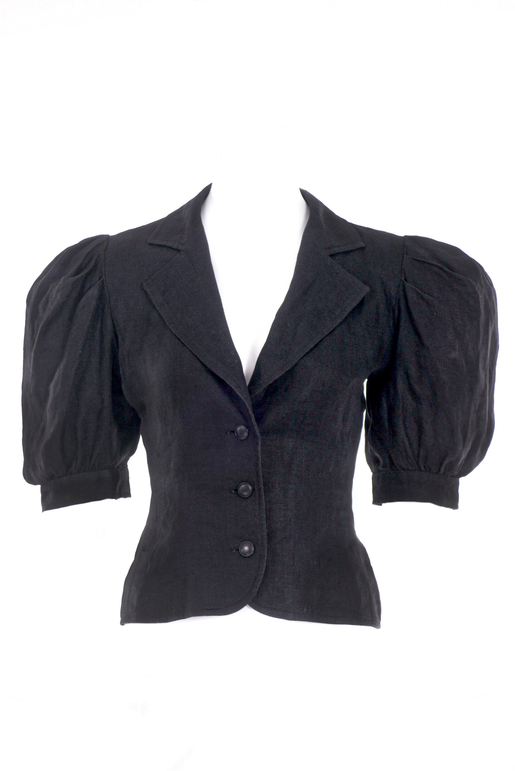 Saint Laurent Black Linen Ballon Short Sleeve Jacket / Blouse Saint Laurent Black Linen Ballon Short Sleeve Jacket / Blouse