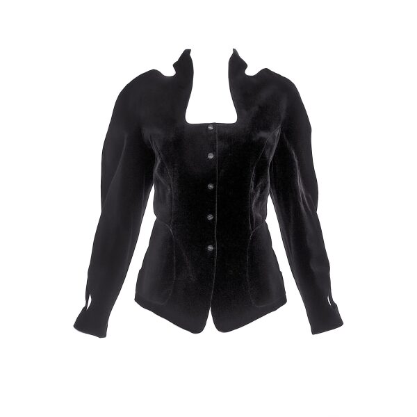Thierry Mugler Black Velvet Fitted Jacket with Cut Outs