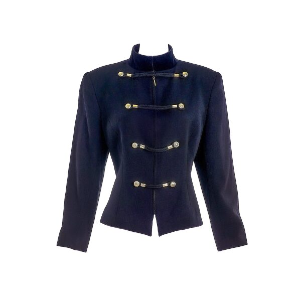 Claude Montana Black Military Jacket with Rope Trim and Gold Buttons