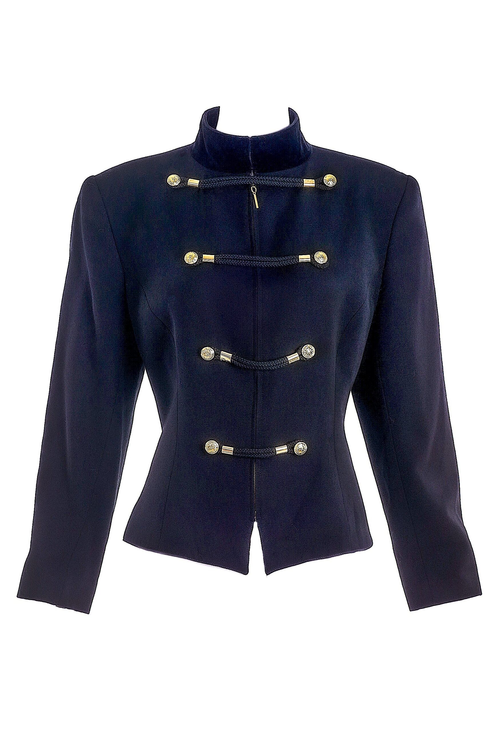 Claude Montana Black Military Jacket with Rope Trim and Gold Buttons Claude Montana Black Military Jacket with Rope Trim and Gold Buttons