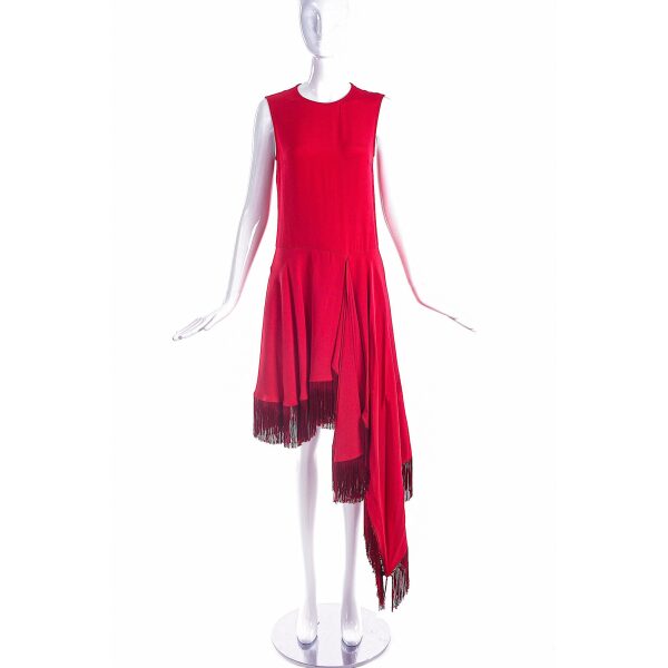 Calvin Klein 205W39NYC by Raf Simons Red Asymmetrical Dress with Fringe Detail