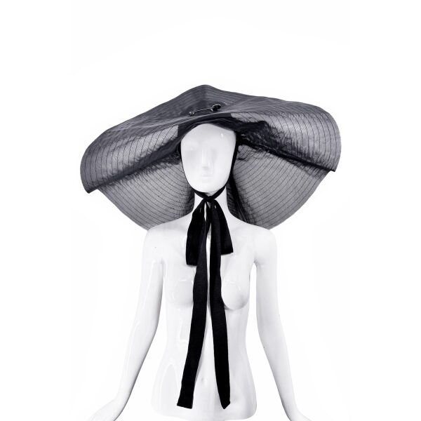 Dilaria Findikoglu Black Wide Brim Ribbon Ties Hat