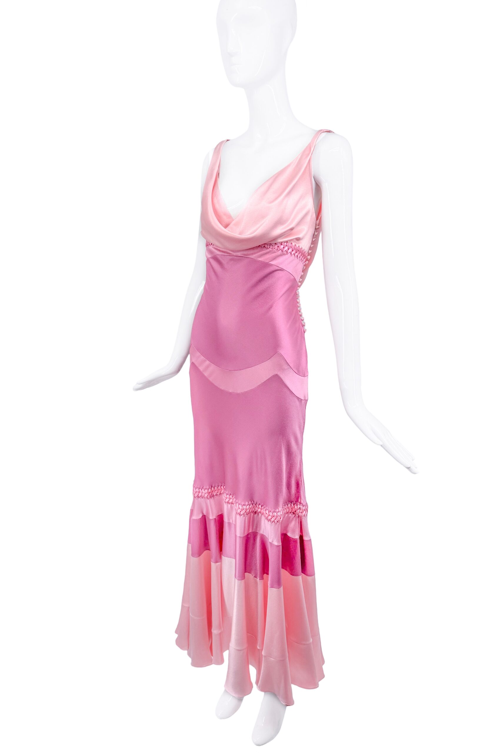 Christian Dior x John Galliano Pink Silk Ribbon Detail Draped Neckline Gown Christian Dior x John Galliano Pink Silk Ribbon Detail Draped Neckline Gown