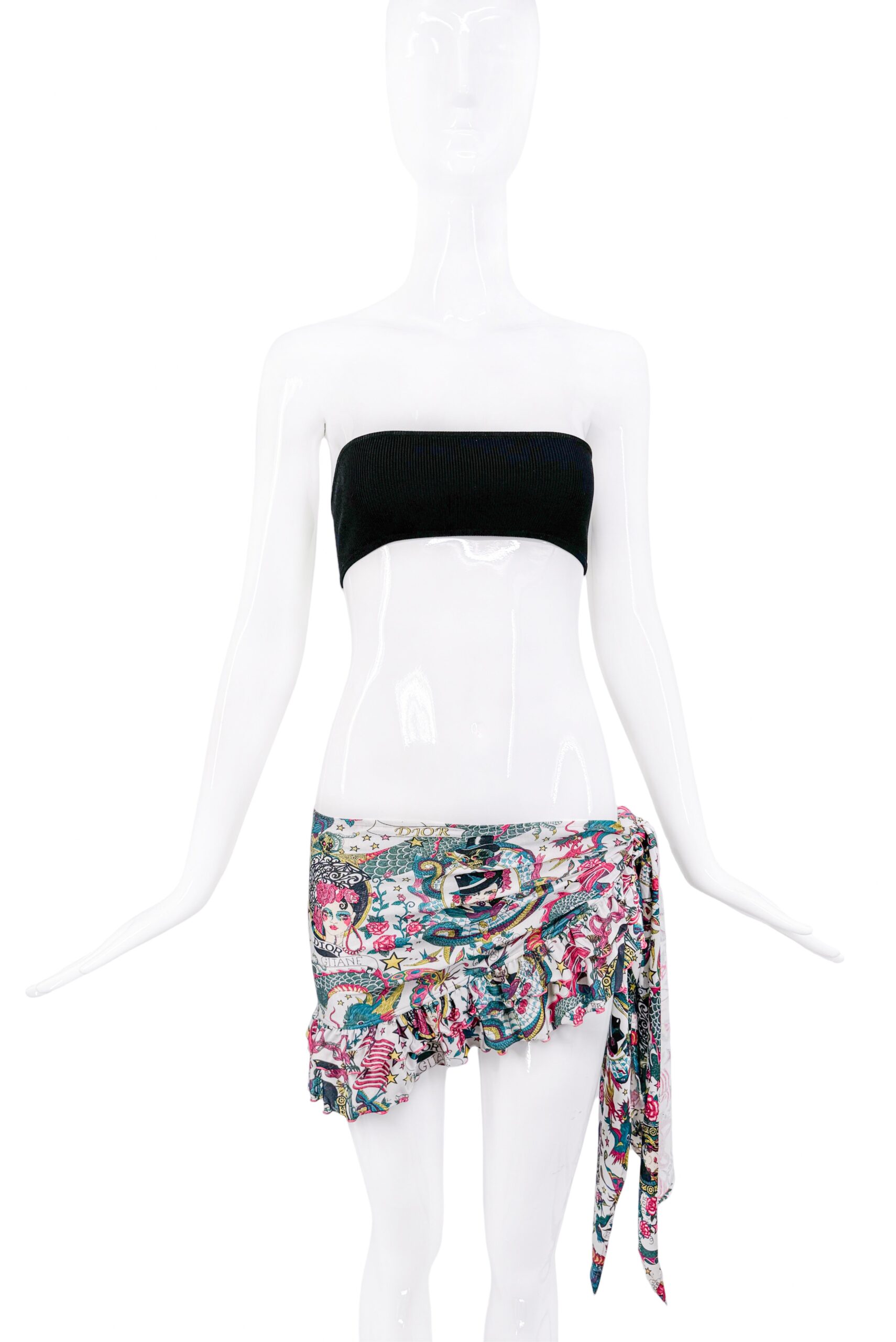 Christian Dior Multicolor Tattoo Print Wrap Skirt Christian Dior Multicolor Tattoo Print Wrap Skirt