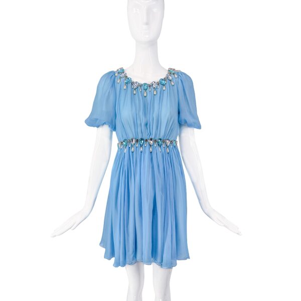 Dolce & Gabbana Light Blue Babydoll Crystal & Pearl Embellished Dress