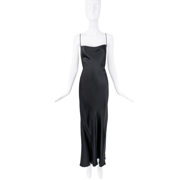 Donna Karan Black Silk Satin Slip Dress Gown