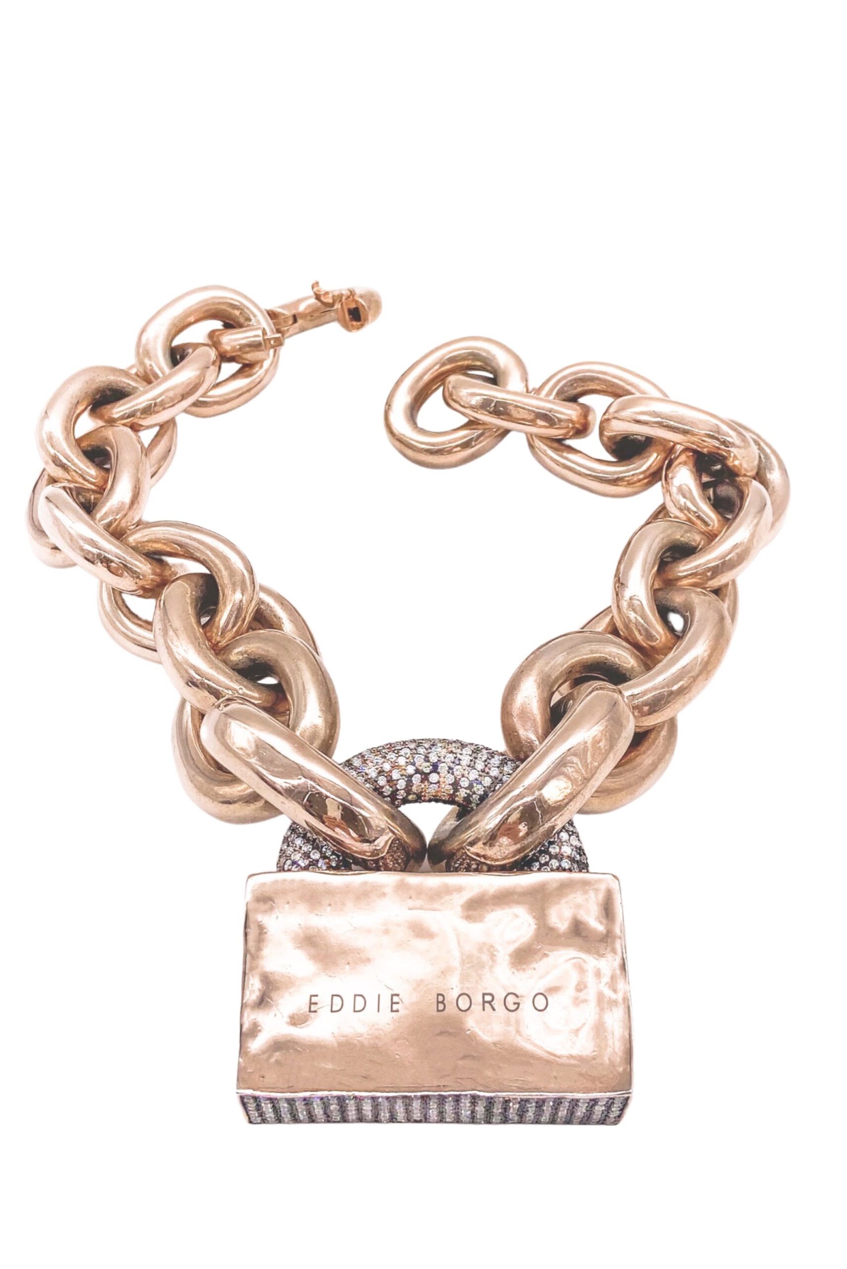 Eddie Borgo Rose Gold Oversized Padlock Chain Necklace with Pavé Diamonds Eddie Borgo Rose Gold Oversized Padlock Chain Necklace with Pavé Diamonds