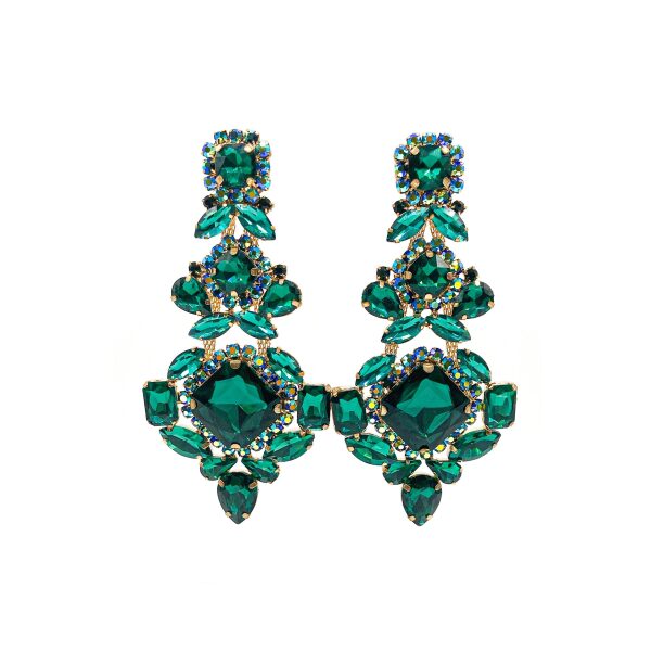 Vintage Gold Emerald Green Crystal Chandelier Duster Earrings
