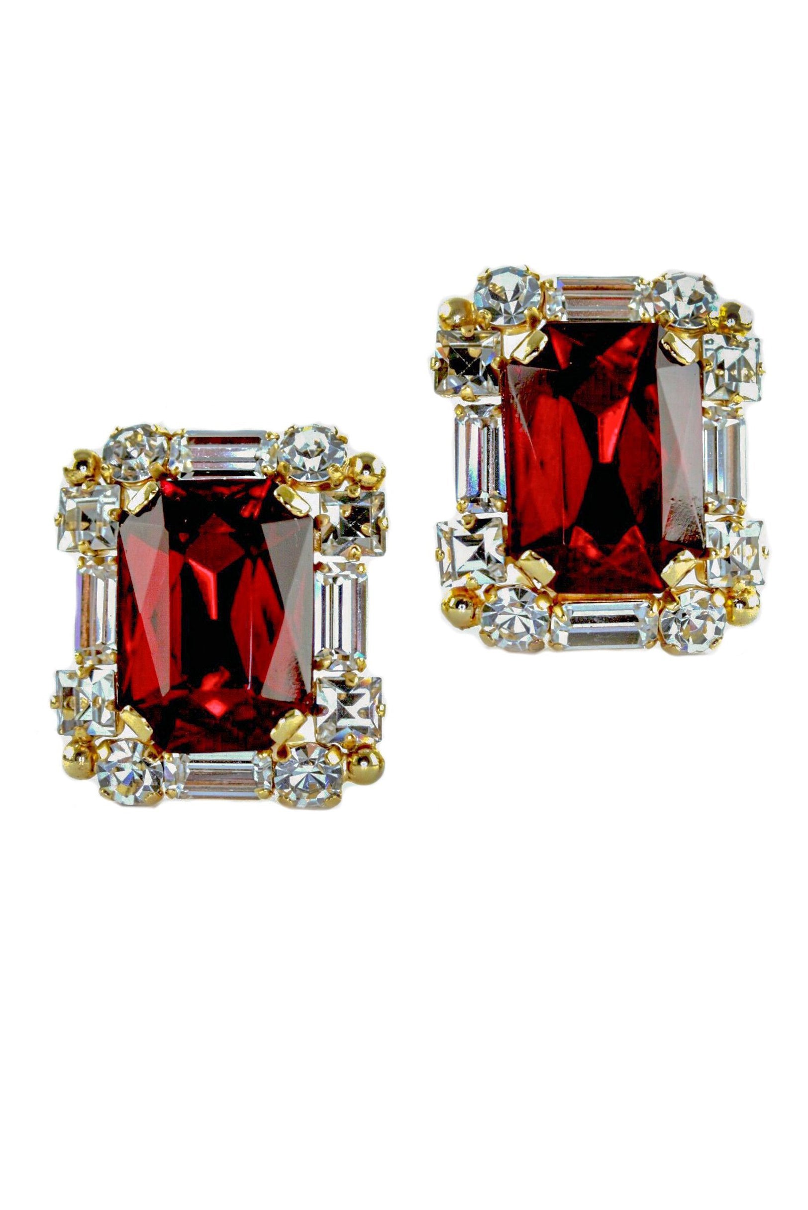 Gianfranco Ferré Ruby Red Square Cut Crystal Framed Earrings Gianfranco Ferré Ruby Red Square Cut Crystal Framed Earrings