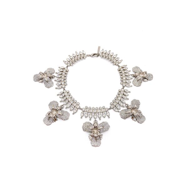 Givenchy Silver Crystal Spike Orchid Necklace