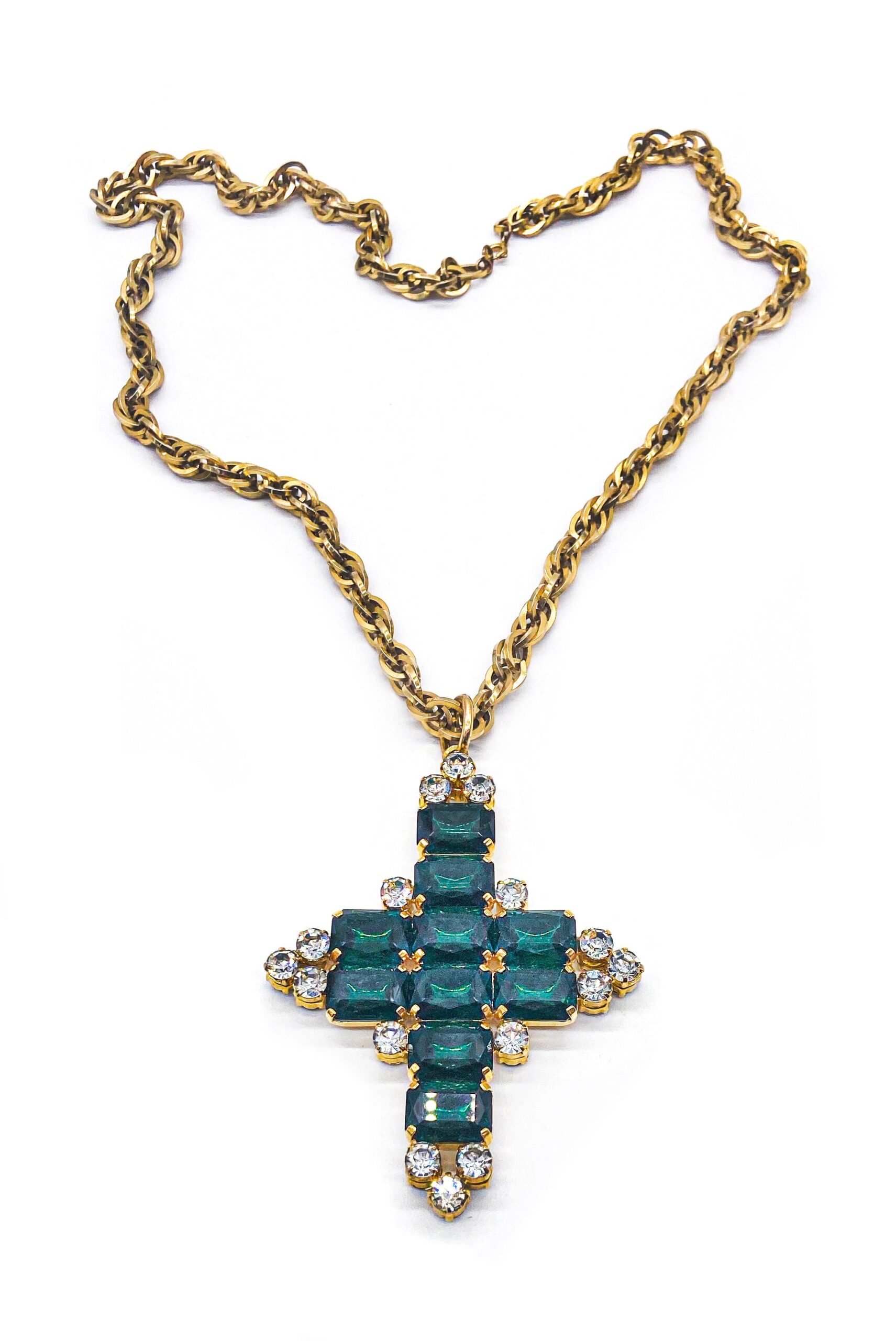Vintage Emerald Green Reversible Massive Gold and Diamond Cross Necklace Vintage Emerald Green Reversible Massive Gold and Diamond Cross Necklace