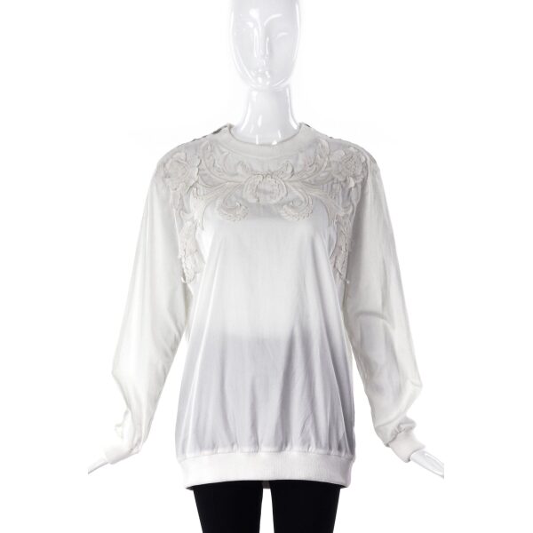 Givenchy White Cotton Sweat Shirt with Lace Appliqués