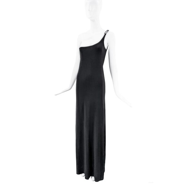 Gucci Black One Shoulder Buckle Dress Gown