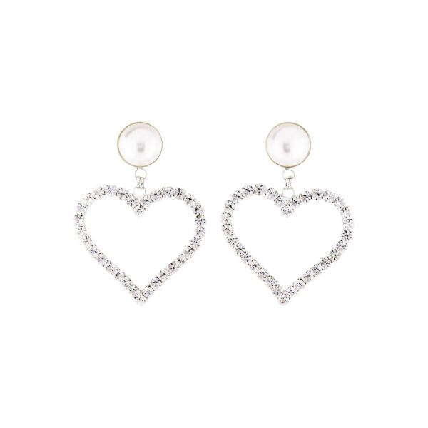 Alessandra Rich Silver Oversized Heart Shaped Rhinestone Pearl Earrings