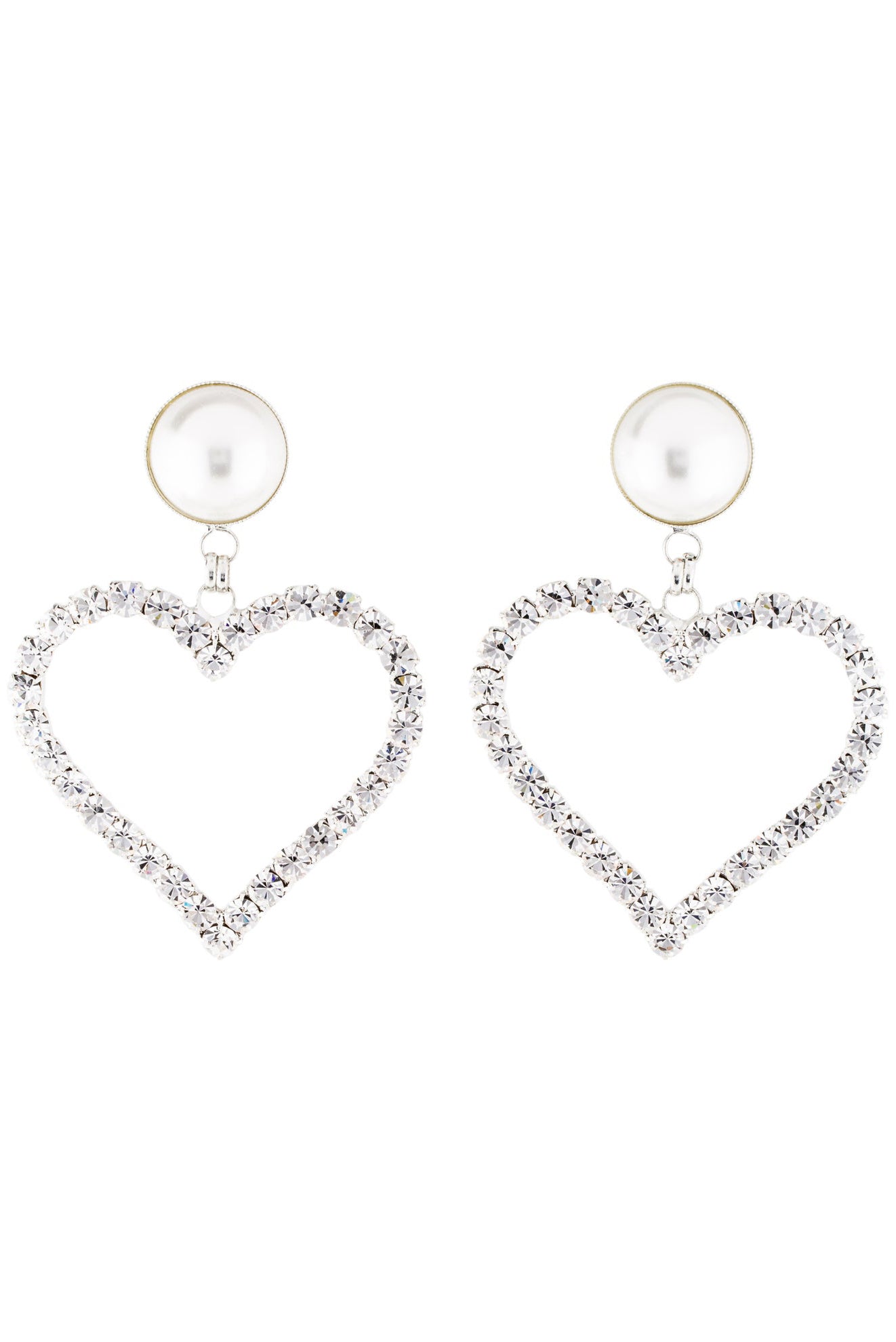 Alessandra Rich Silver Oversized Heart Shaped Rhinestone Pearl Earrings Alessandra Rich Silver Oversized Heart Shaped Rhinestone Pearl Earrings