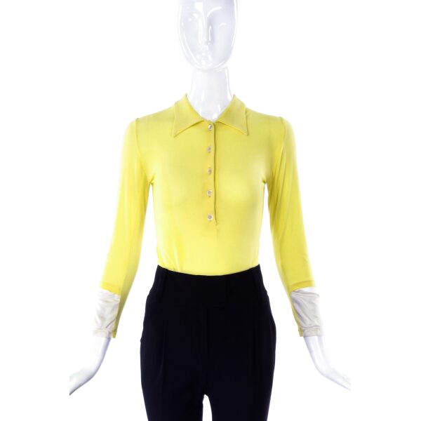 Helmut Lang Neon Yellow Polo Shirt with Cut-Out Sleeve Detail Spring Summer 1997