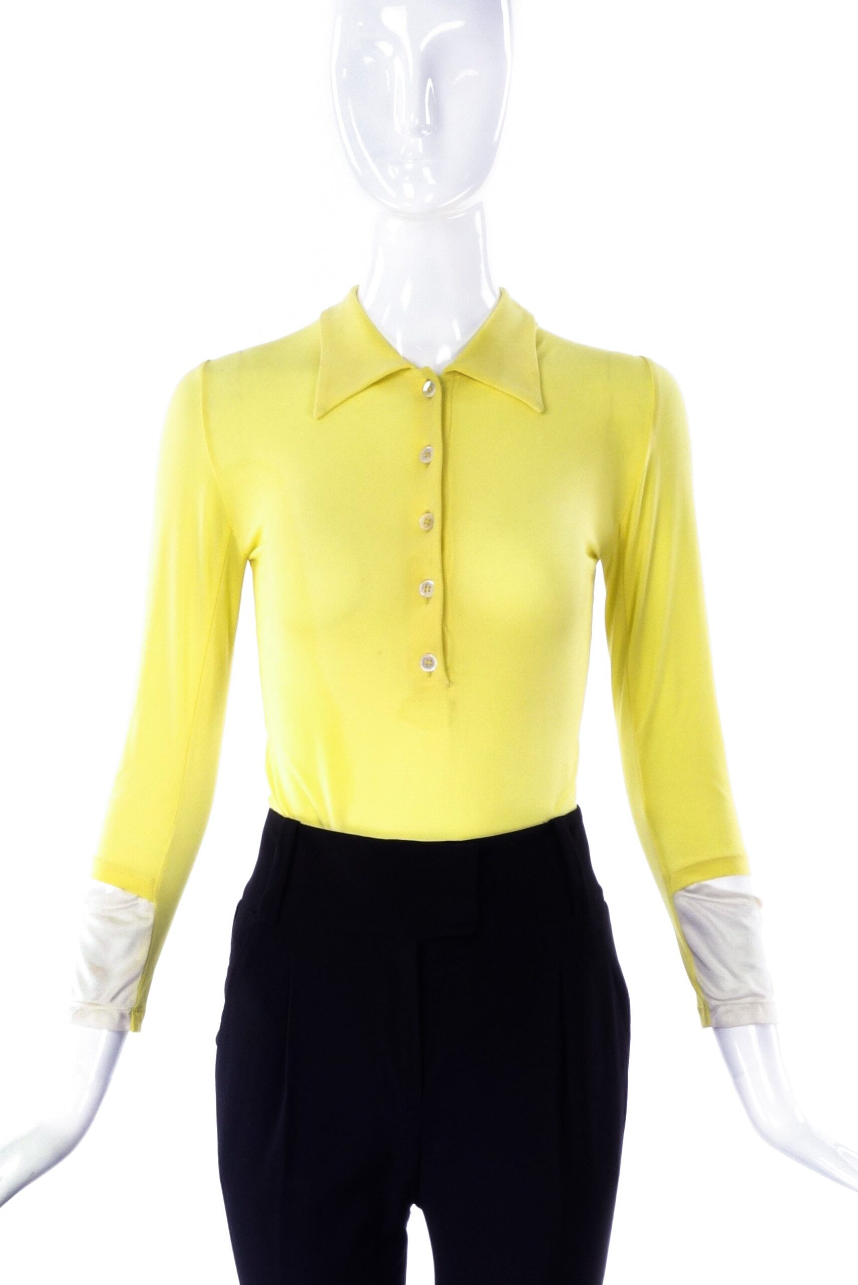 Helmut Lang Neon Yellow Polo Shirt with Cut-Out Sleeve Detail Spring Summer 1997 Helmut Lang Neon Yellow Polo Shirt with Cut-Out Sleeve Detail Spring Summer 1997